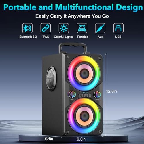 RRNUY Bluetooth Speaker 100W Portable Big Powerful Deep Bass Loud Sound Wireless Boombox with Subwoofer TWS LED Lights DSP Large Wooden Speakers for Outdoor Home Party — view 4