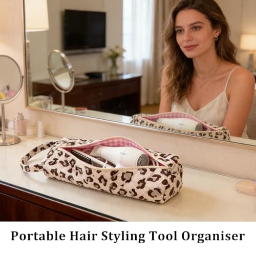 KASESSS Cream Leopard Print Portable Hair Dryer Bag Travel Storage Bags Fits for Most Hairdryers Curling Irons, Straightener, Lightweight Hair Tools Travel Bag, Hairdryer Case Protection Organizer — view 5