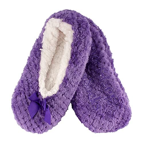 BambooMN Adult Super Soft Warm Cozy Fuzzy Soft Touch Sleeper Slippers Non-Slip Lined Socks – Lilac Spray – Large (UK Size 6-7)