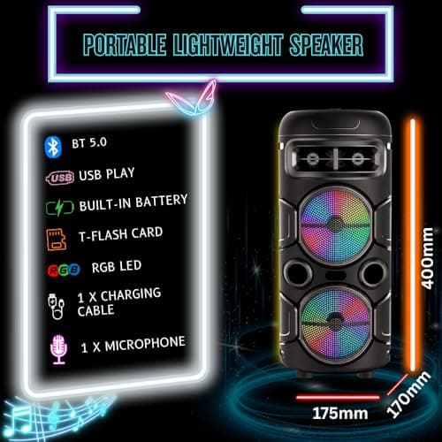 Portable Bluetooth Speaker 20W Stereo Party Speaker with RGB LED Lights, Wired Karaoke Mic, Bluetooth 5.0, USB/TF/FM, Rechargeable Battery, Outdoor Wireless Speaker — view 2