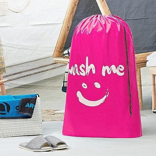 CJWLKJ 2-Pack XL Travel Laundry Bags, Machine Washable Dirty Clothes Organizer, Large Enough to Hold 4 Loads of Laundry, Easy Fit a Laundry Hamper or Basket (Pink+Blue, 24" x 36") — view 2