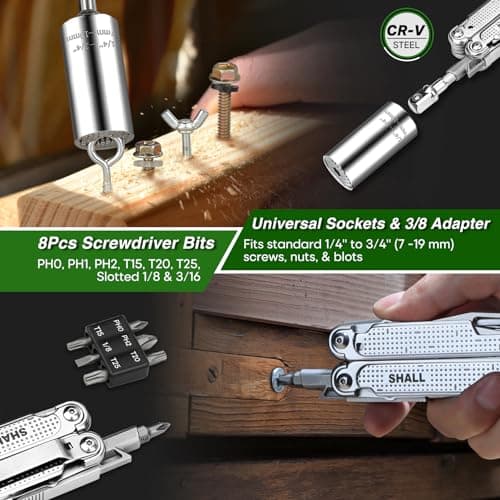 SHALL Multi Tool, 18-in-1 Multitool Pliers, Screwdriver Bit & Universal Socket, Self-Locking Multipurpose Tool w/Sheath for Camping Fishing Survival Hunting — view 4