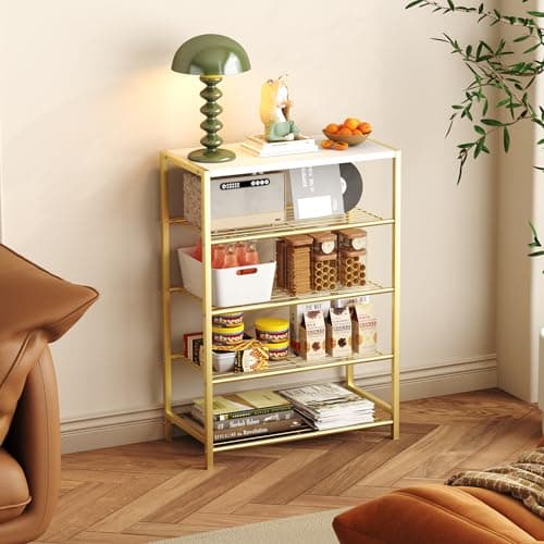 HOME BI 5-Tier Shoe Rack, Metal Shoe Storage Organizer, Modern Shoe Stand, Durable Shoe Shelf for Closet, Hallway, Entryway, Living Room,Gold — view 4