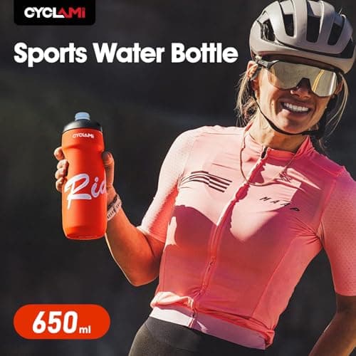 Bicycle Water Bottles, 650 ml, Lightweight, BPA-Free, Leak-Proof, Squeeze Cycling Bottle for Cycling, Fitness, Hiking, Swimming (Orange) — view 2
