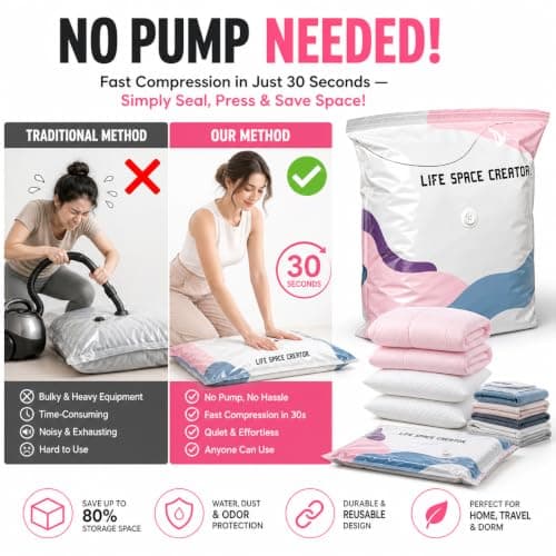 3D Vacuum Storage Bags, No-Pump Fast Compression Space Saver Bags for Clothes, Blankets, Duvets & Bedding, Thickened Reusable Travel Roll-Up Pack Bags (2pcs Medium,2pcs Large) — view 2