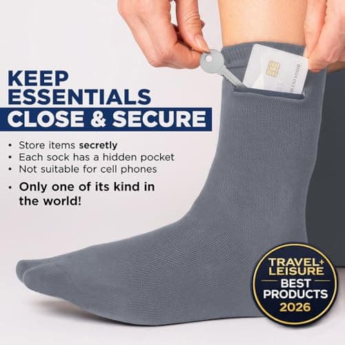 Wallet Socks - Anti Pickpockets Crew Socks for Women and Men w/Genius Hidden Zipper Pockets for Travel, Running Sizes 7-9, Grey, 5-8.5 UK — view 6