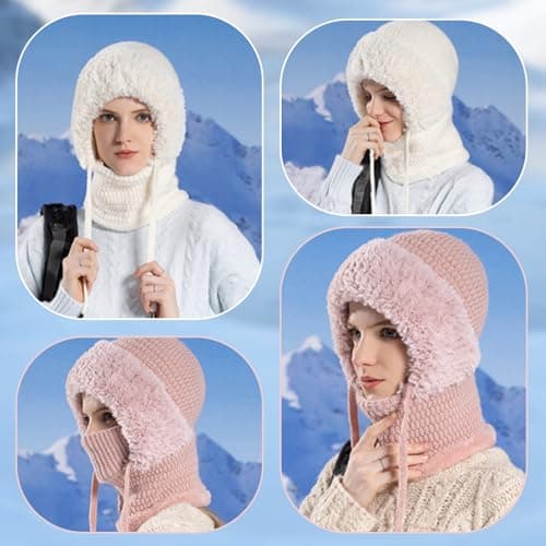 TASBER 3 in 1 Beanie Hat for Women, 3 in 1 Beanie Hat with Scarf and Mask, Women's Outdoors Windproof Scarf Hat (Khaki) — view 5
