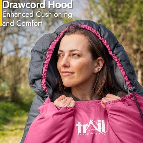Trail Alpine 400 Sleeping Bag with Hood, 4 Season, Single Adult, Pink — view 4