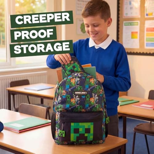 Minecraft Backpack for Boys - Creeper School Bag Kids Rucksack Gift, Black — view 2