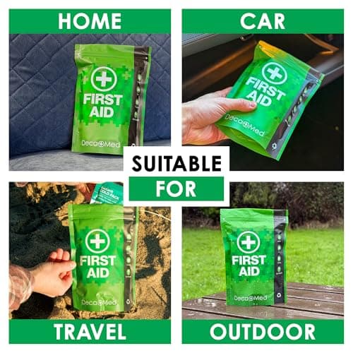 Deca+Med 30+ Piece Waterproof First Aid Kit with Recyclable and Resealable Pouch | Safety Essentials for Outdoors, Camping, or When Travelling | Includes Instant Cold Pack, Bandages, Plasters & More — view 6