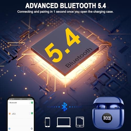Wireless Earbuds, Bluetooth 5.4 Headphones in Ear with 4 ENC Noise Cancelling Mic, Bluetooth Earbuds 40Hrs Playtime, Wireless Earphones HiFi Stereo Deep Bass, IP7 Waterproof, USB-C Fast Charge Blue — view 2