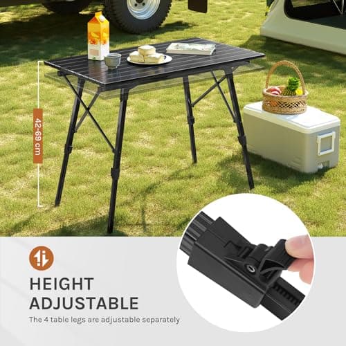 WOLTU Folding Camping Table Height Adjustable 90x52x (45-69) cm, Black — view 5