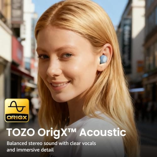 TOZO A1 Wireless Earbuds, Bluetooth 5.3 Earphones, Support APP EQ Setting, 32H Long Playtime, Ear Buds with HiFi Stereo Sound, Light-Weight Wireless Earphones, IPX5 Waterproof Blue — view 6