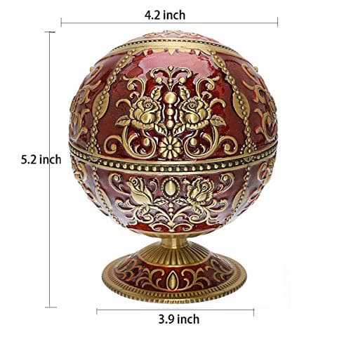 Vintage Windproof Ashtray with Lid for Cigarettes Metal Portable Ashtray Cigar Ashtray Odor Eliminator for Outdoors Indoors Hand Stamped Nice Gift for Men Women - LAUYOO (Dark Red with Bronze Rose) — view 3