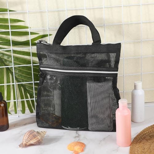 Giantree Mesh Shower Caddy, Portable Small Hanging Toiletry Tote With Zipper, Quick Dry for Gym, Travel, Camp, Beach, Sunscreen, Dorm & College Essentials (Black) — view 6