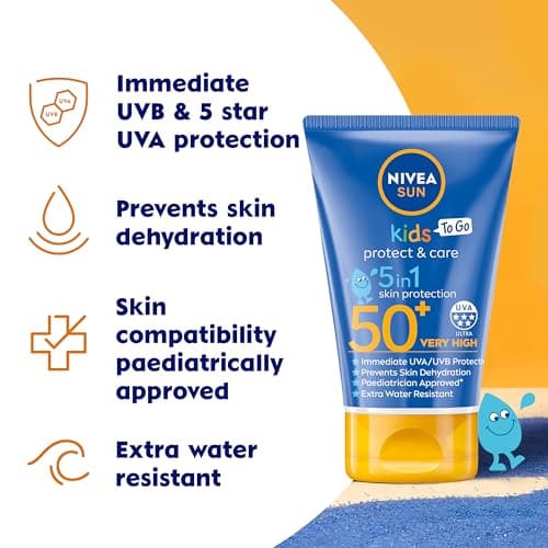 NIVEA Sun Kids Protect & Care To Go SPF 50+ Lotion (50ml), Moisturising Kids Sun Cream Immediately Protects Delicate Skin Against Sunburn and Long-Term UV Damage, Fast-Absorbing No White Cast Formula — view 2