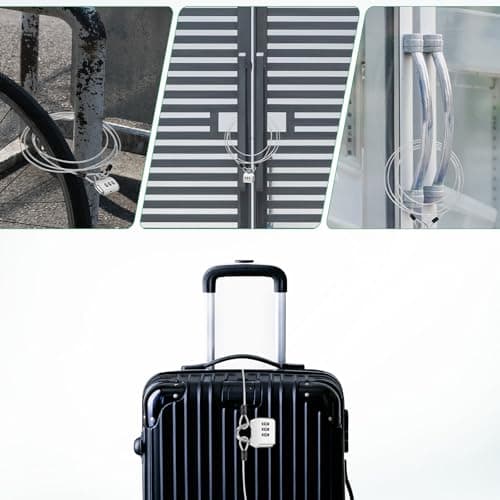 M METERXITY 1-Set Security Cable Lock with 3 Digit Combination Lock, 6.56FT PVC Coated Steel Luggage Lock Wire Rope for Luggage Suitcase/Outdoor Travel/Bike, Double Loop Cable [Silver] — view 6