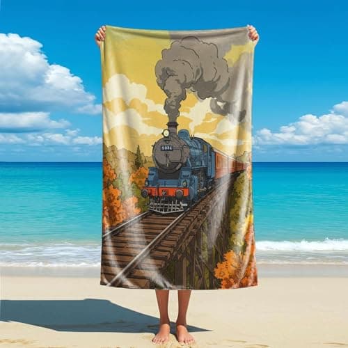 Vintage Train Travel Poster Beach Towel Retro Railroad Gifts for Train Lover Microfiber Sand Free Quick Dry Travel Bath Towel (style3,130cm x 80cm)