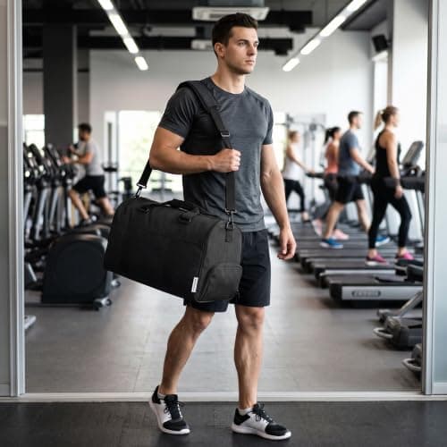 Travel Duffel Bag with Shoe Compartment for Sports & Gym Bag (Black, 35L) — view 5
