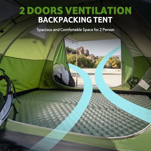 Naturehike Bleik Camping Tent, Lightweight Backpacking Tents Waterproof Double Layer for Outdoor Hiking Trekking (2 Man-Green-With Canopy) — view 3