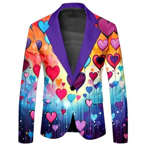 Generisch 2026 New Arrivals Two Piece Long Sleeve Coat Pants for Men Rainbow Printed Button Down Pockets for Holiday Party, purple, XL — view 3