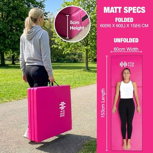 YouVsYou 6ft Tri-Folding Gymnastics Mat & Play Mat, 5cm Thick High-Density Foam Crash Mat, Non-Slip, Sweat-Proof & Portable Exercise Mat for Tumbling, Gym, and Home Exercise & Play, 183cm x 60cm — view 5