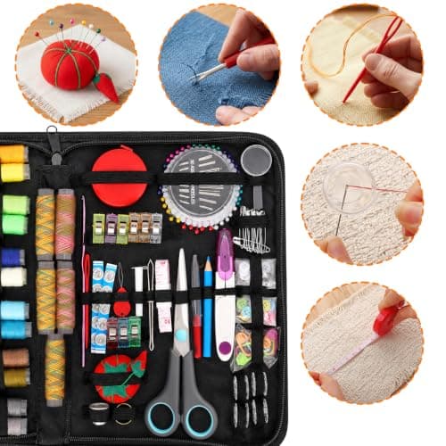 Asdirne Sewing Kit for Adults, 189 PCS Sewing Accessories with 41 XL Spools Thread, Scissors, Thimbles, Tape Measure & Portable Carry Case, Premium DIY Repair Kit for Home, Travel and Daily Use, Black — view 5