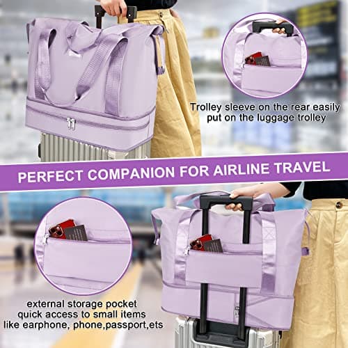 CS COSDDI Travel Duffel Bag, 29L Weekend Bag with Trolley Sleeve, Dry & Wet Seperated Sports Gym Bags, Waterproof Carry On Bags for Women Men Weekender Hospital — view 3