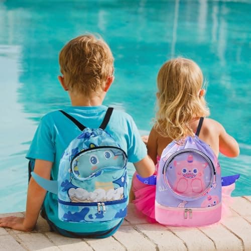 AffeGifts Drawstring Kids Swimming Bag, Waterproof Swim Bag with Dry-Wet Separation, Beach Backpack for Boys (Blue) — view 3