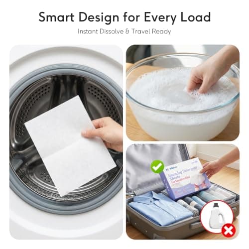 BellaLuce Sensitive Skin Laundry Detergent Sheets, 200 Loads (100 Count) - Hypoallergenic & Fragrance Free Washing Strips, Gentle for Baby, Travel & Dorm Essentials — view 5