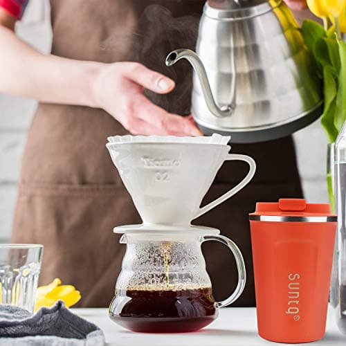 SUNTQ Reusable Coffee Cups Travel - Coffee Travel Mug with Leakproof Lid - Thermal Mug Insulated Cup - Stainless Steel Coffee Travel Cup - for Hot and Cold Drinks, 13oz/380ml, Coral Orange — view 6