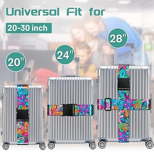 OffiEase Luggage Straps for Suitcases Travel Belt - Baggage Identifiers Suit Case Accessories with Buckle Nylon Adjustable Band Over Handle for Airport 2 pack Colorful Leaf — view 3