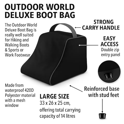 Outdoor World Deluxe Boot Bag – Large 14L Waterproof Car Boot Storage & Travel Carry Case with Mesh Vent – Hockey Football Rugby Cricket Golf Work Walking Hiking Boots & Trainers (Black) — view 4
