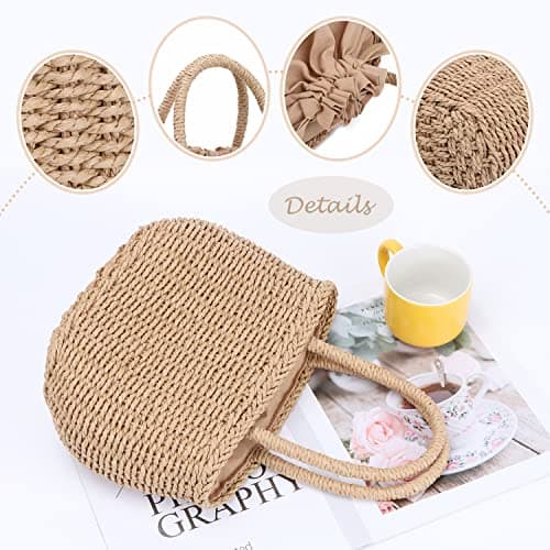 EVEOUT Women's Straw Handbag Top-Handle Bags Girls Summer Woven Straw Basket Bag Clutches Beach Vacation Bag — view 6