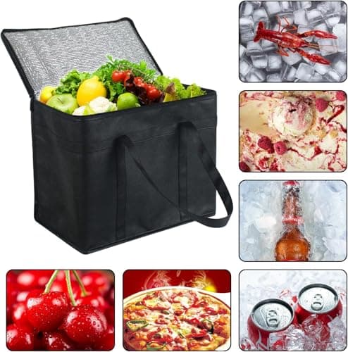 30L Large Cooler Bag Set of 2, Insulated Grocery Bags Food Delivery Bag, Reusable Collapsible Cooler Bags with Dual Zipper, Picnic Food Bag Soft Cool Bag Box for Camping BBQ Shopping Food Deliver — view 5