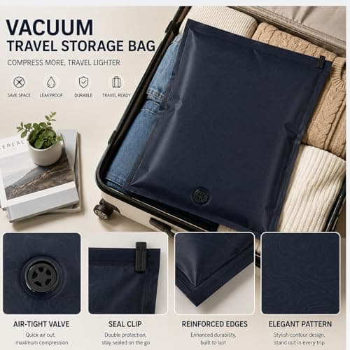 Small Vacuum Storage Bags for Travel 2 Pack,Reusable Compression Storage Space Saver Suitcase Backpack Organizer, No Need for Air Pump, Manual Exhaust, Saving Luggage Space Storage Bags with Zips — view 5
