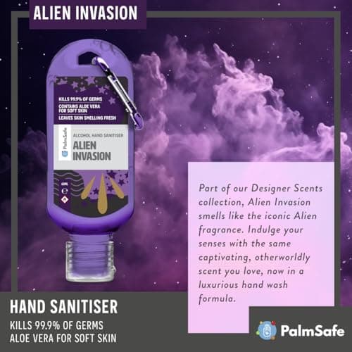 Palm Safe Alien Invasion 60ml Anti Bacterial Premium Hand Sanitiser Travel Size Refillable Clip Bottle Quick Drying Non Sticky Extra Moisturising Kills 99.9% of Viruses — view 6