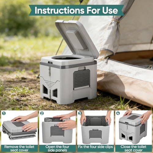 Portable Camping Toilet,Foldable Toilet for Adults with 3 Rolls Drawstring Trash Bags,Travel Toilet with Paper and Phone Holder,Emergency Toilet,Waterproof,Lightweight,Easy-Clean,for Fishing,Camping — view 6