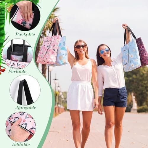 Cunno 8-pack Summer Beach Tote Bags, Waterproof Sandproof Reusable Shopping Travel Bags with Zipper, Foldable Pocket-size(Lively) — view 4