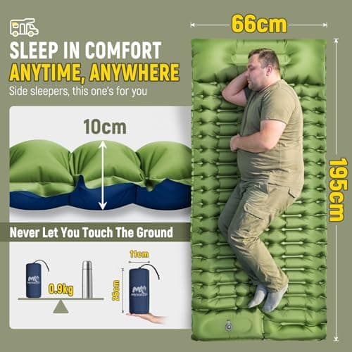 Myxslop Camping Sleeping Pad with Built-in Foot Pump & Pillow, 15.5cm Thick Ultralight Inflatable Sleeping Mat, Compact Camping Mat for Hiking, Backpacking, Festivals & Tent Camping — view 3