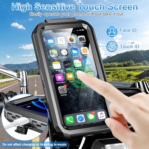 BTNEEU Motorbike Phone Holder Waterproof Motorcycle Phone Mount 360° Rotation Bicycle Handlebar Phone Holder Anti Vibration Moped Mobile Phone Mount with Touch Screen for 5.5" to 7.0" Smartphone — view 3