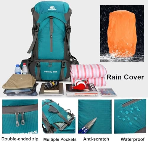 NTUOCAW 70L Hiking Backpack with Rain Cover Large Trekking Backpack for Men Women Waterproof Camping Rucksack Lightweight Backpacking for Outdoor Sports Travel Hiking Cycling Climbing Mountaineering — view 4