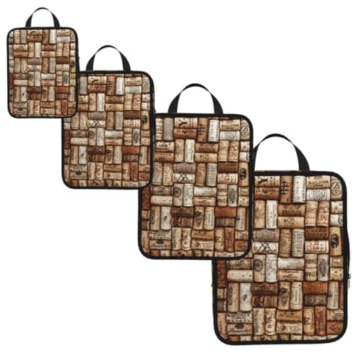 Wine cork Print 4 Set Compression Packing Cubes for Suitcases,Expandable Storage Bags Organizers