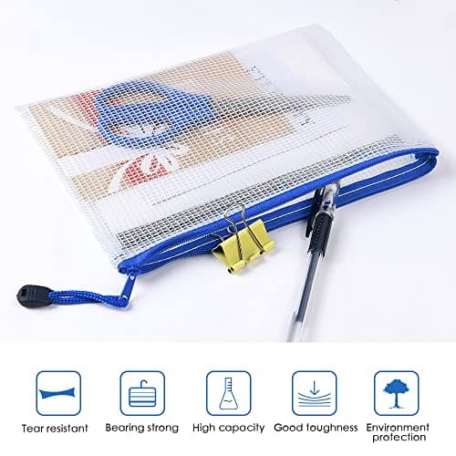 Vicloon Plastic Wallets A5, 10Pcs Zip Lock Bags Mesh Document Wallet Document Folders Plastic Pockets Zipper File Wallet for School Office Homework Storage Bags Travel — view 3