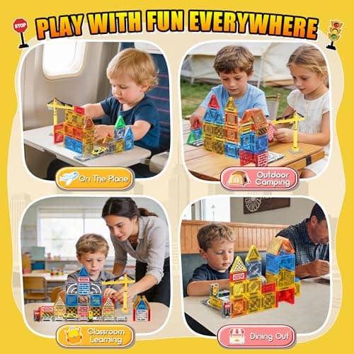 iKidiki Mini Travel Magnetic Tiles Construction 53 PCS, Toys for 3 4 5 6 7 8 Year Old Boys Girls Gifts for Birthday Magnetic Tiles Travel Set 3-8 Year Old Girl Boy Gifts Kids Birthday Presents Boys — view 4