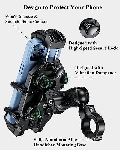 BRCOVAN Motorcycle Phone Holder with Vibration Dampener & High-Speed Secure Lock, Anti-Theft Mount for Bike, Bicycle, Scooter, ATV, Fits 5.4''-7.2'' Smartphones — view 5