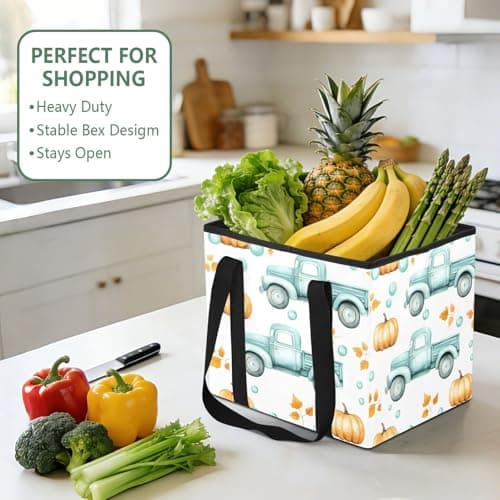 Quteprint Car Trunk Organizer, Turquoise Vintage Trucks Pattern 600D Oxford Foldable Storage Bag with Handles, 13.0x10.8x10.2in, Portable Collapsible Container for Groceries, Kitchen, Picnic & Travel — view 5