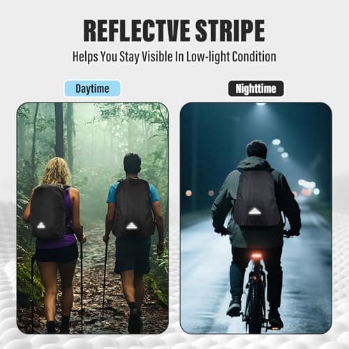 Fiohiros 2pcs Waterproof Backpack Cover with Reflective Strap (15-50L), Lightweight Foldable Rucksack Rain Cover Waterproof Rainproof Snowproof for Hiking Camping Touring Cycling (Black+Black, XS) — view 4