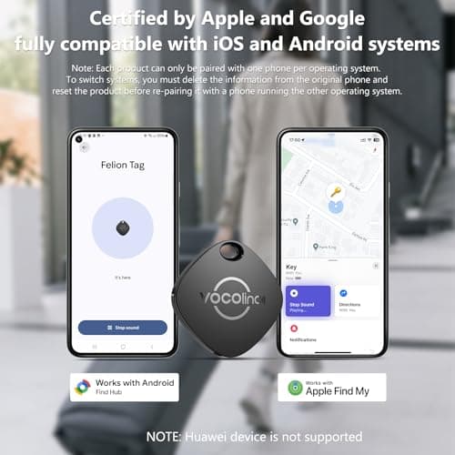 VOCOlinc Smart Tag 2 Pack for iOS & Android, Item Locator Compatible with Apple Find My and Google Find Hub App, Bluetooth Tracker Key Finder for Wallet, Backpack, Luggage, Bags — view 2