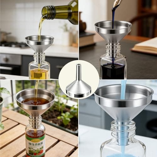 6 Pcs Small Funnels,Mini Metal Funnels for Filling Bottles or Containers — view 4